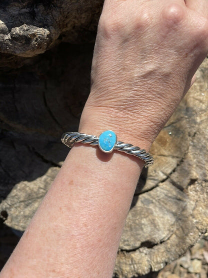 Sterling Silver Rope Twist Natural Turquoise Cuff Bracelet