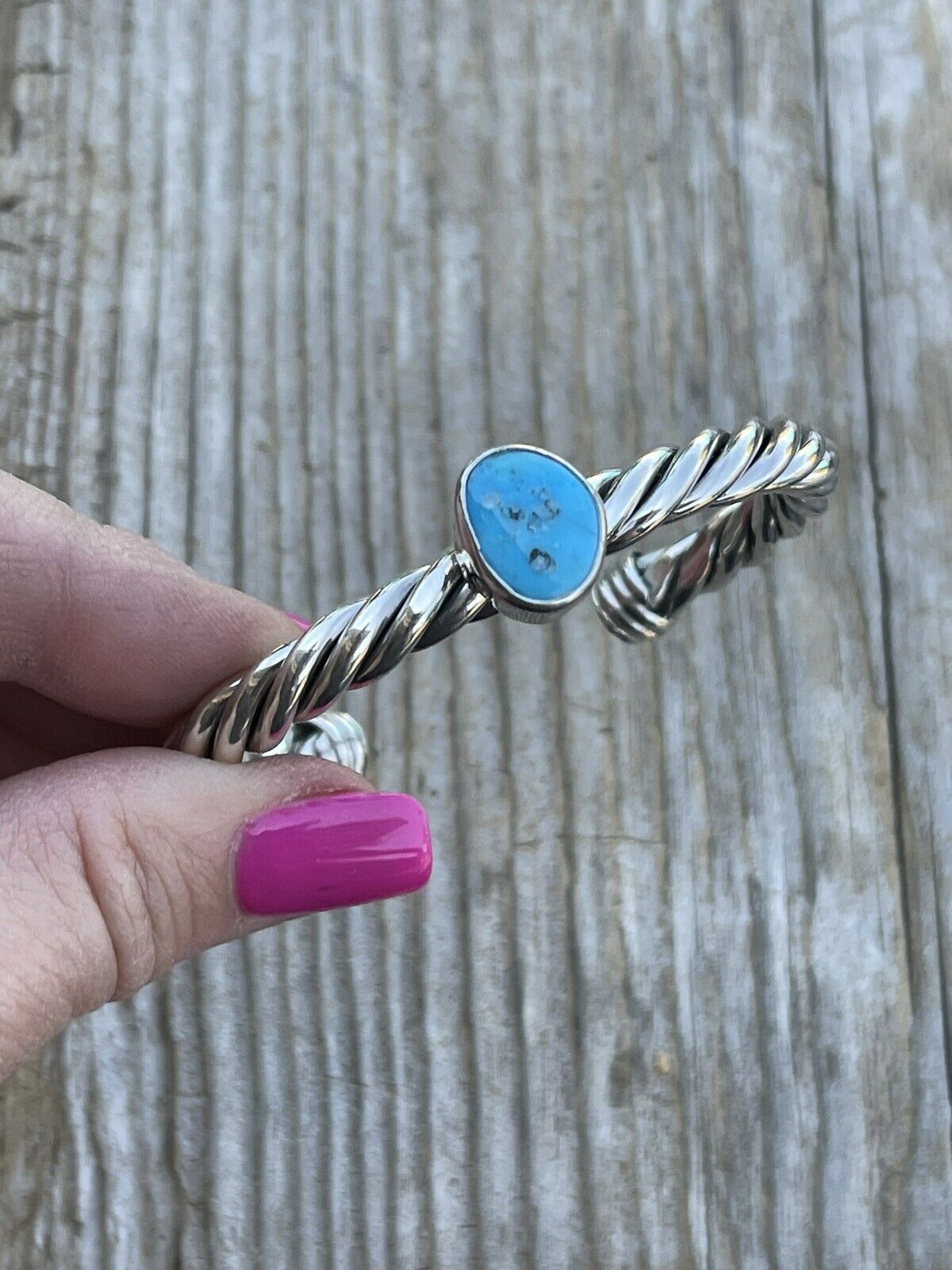 Sterling Silver Rope Twist Natural Turquoise Cuff Bracelet