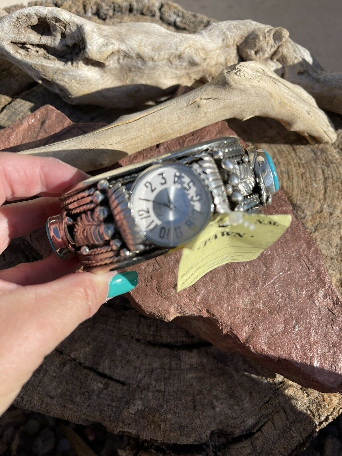 Vintage Navajo Sterling Silver & Kingman Turquoise Non Working Watch Bracelet