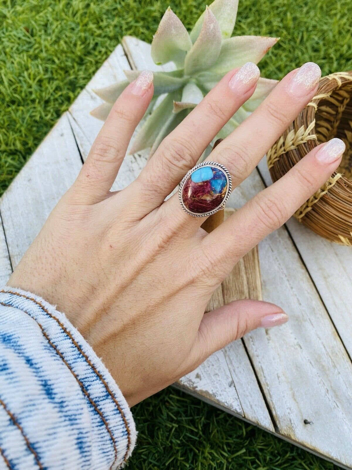 Navajo Pink Dream Mojave & Sterling Silver Ring Size 5