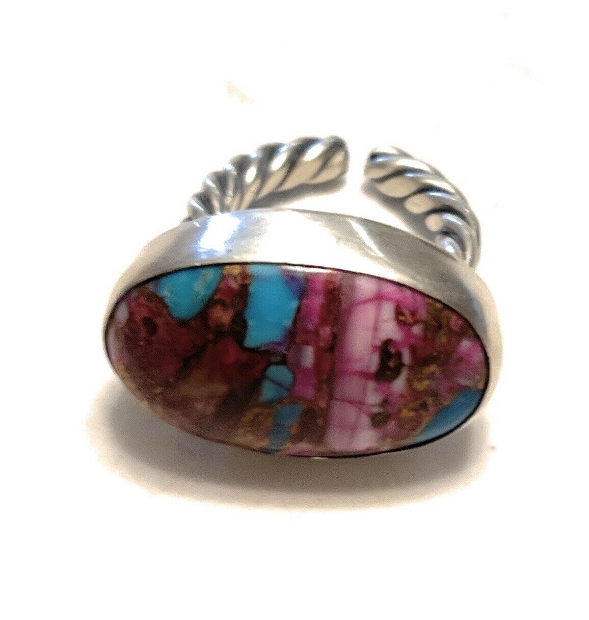 Navajo Pink Dream Mojave Oval Rope & Sterling Silver Adjustable Ring