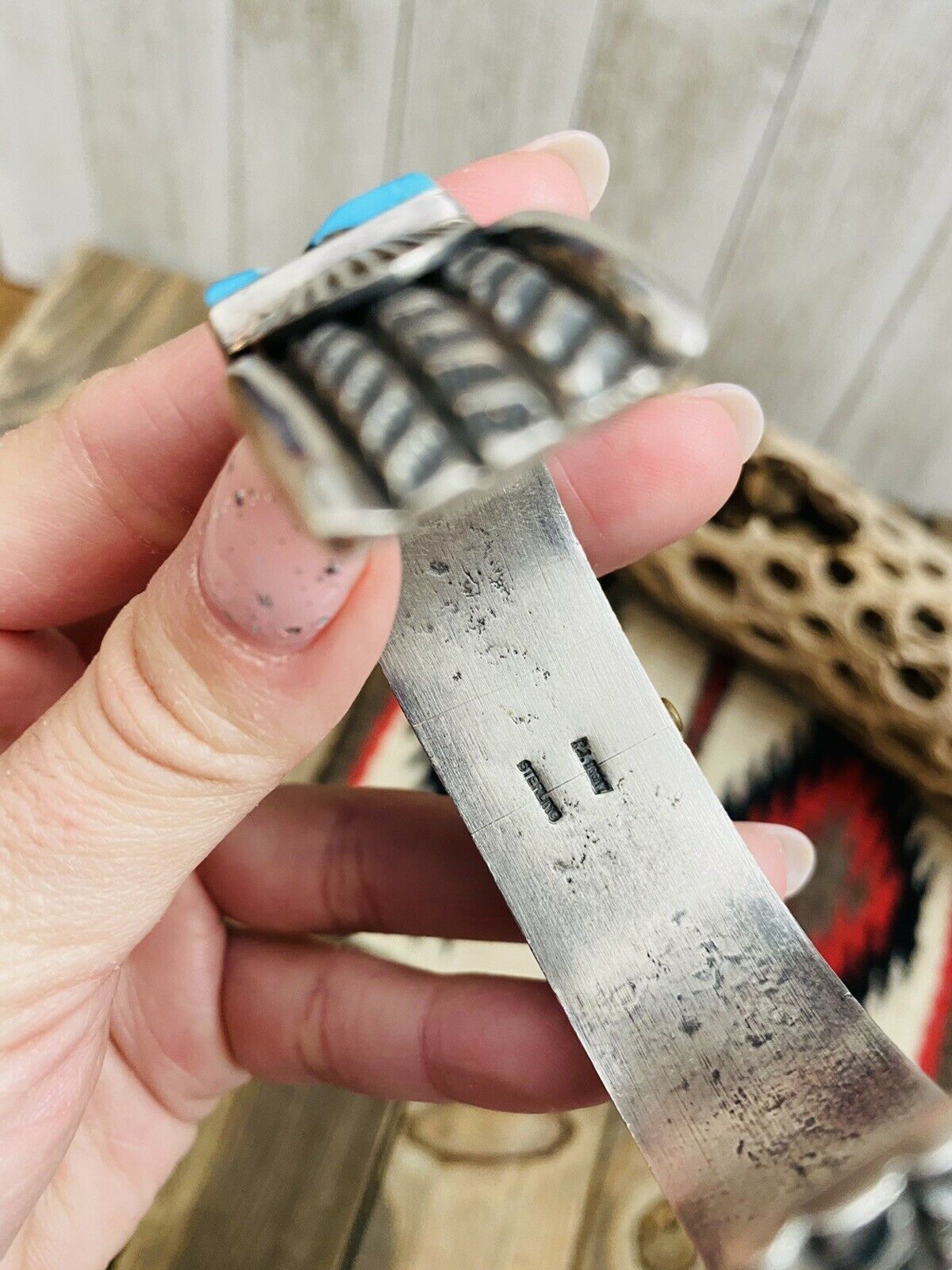 Vintage Navajo Turquoise & Sterling Silver Watch Cuff Signed