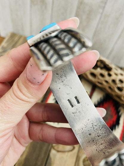 Vintage Navajo Turquoise & Sterling Silver Watch Cuff Signed