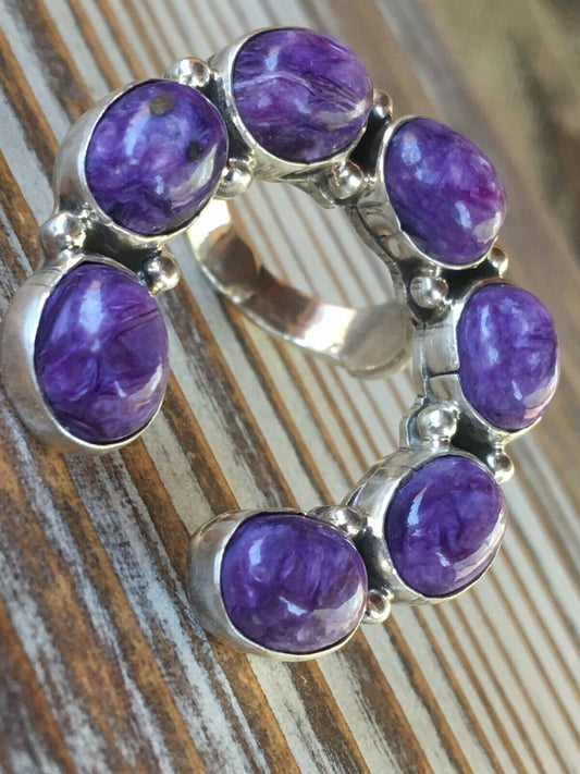 Charoite and Sterling Silver Naja Ring Size 8.5, Signed and Stamped