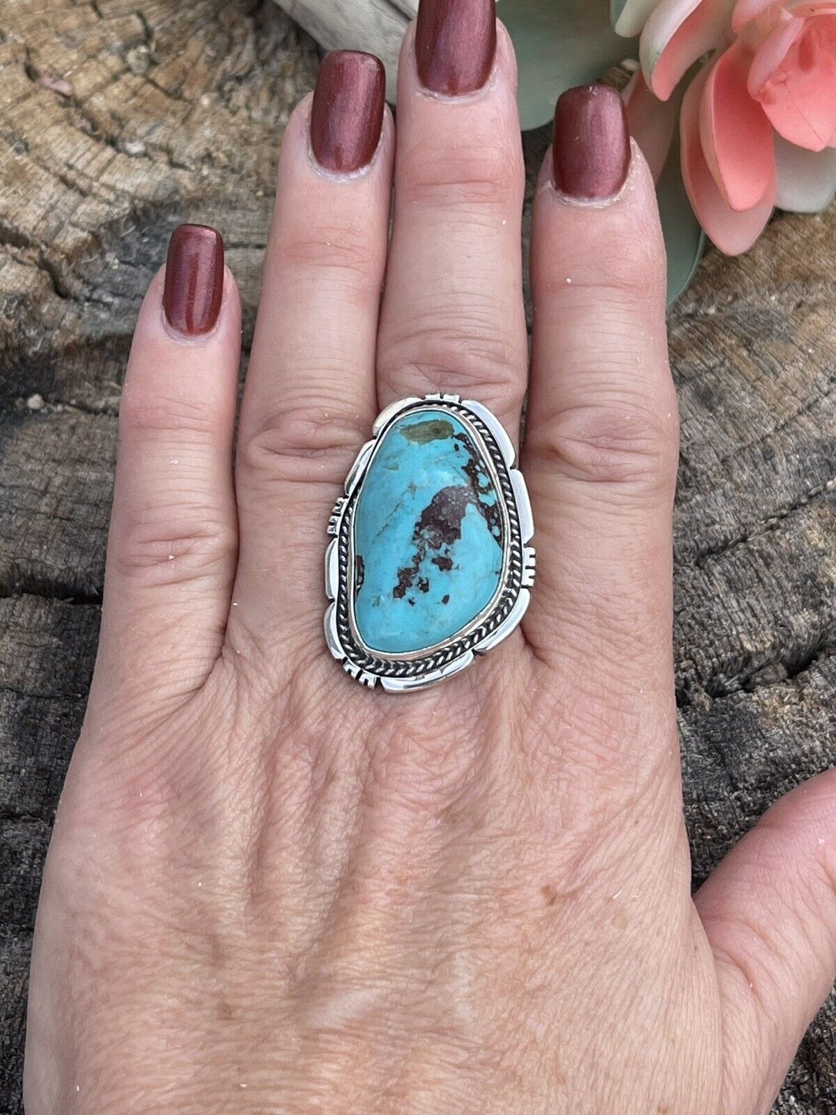 Navajo Royston Turquoise Sterling Southwestern Adjustable Ring Wydell Billie