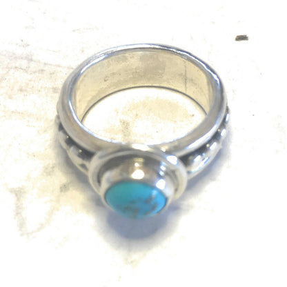 Navajo Kingman Turquoise & Sterling Silver Dotted Band Ring