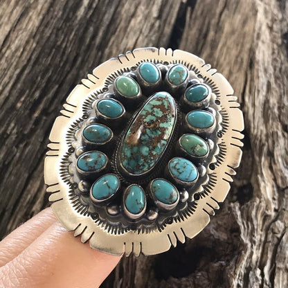 Navajo Cluster Multi Turquoise &  Sterling Silver Ring Size 6