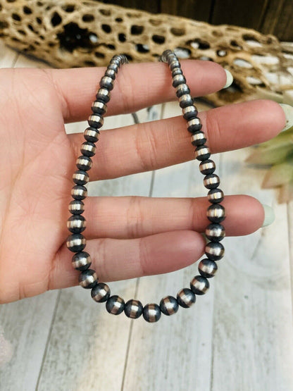 Navajo Sterling Silver Pearl Graduated Beaded Necklace 16”