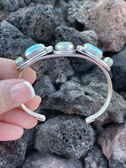 Navajo Sterling Sonoran Gold & Golden Hills Turquoise Cuff Bracelet Signed