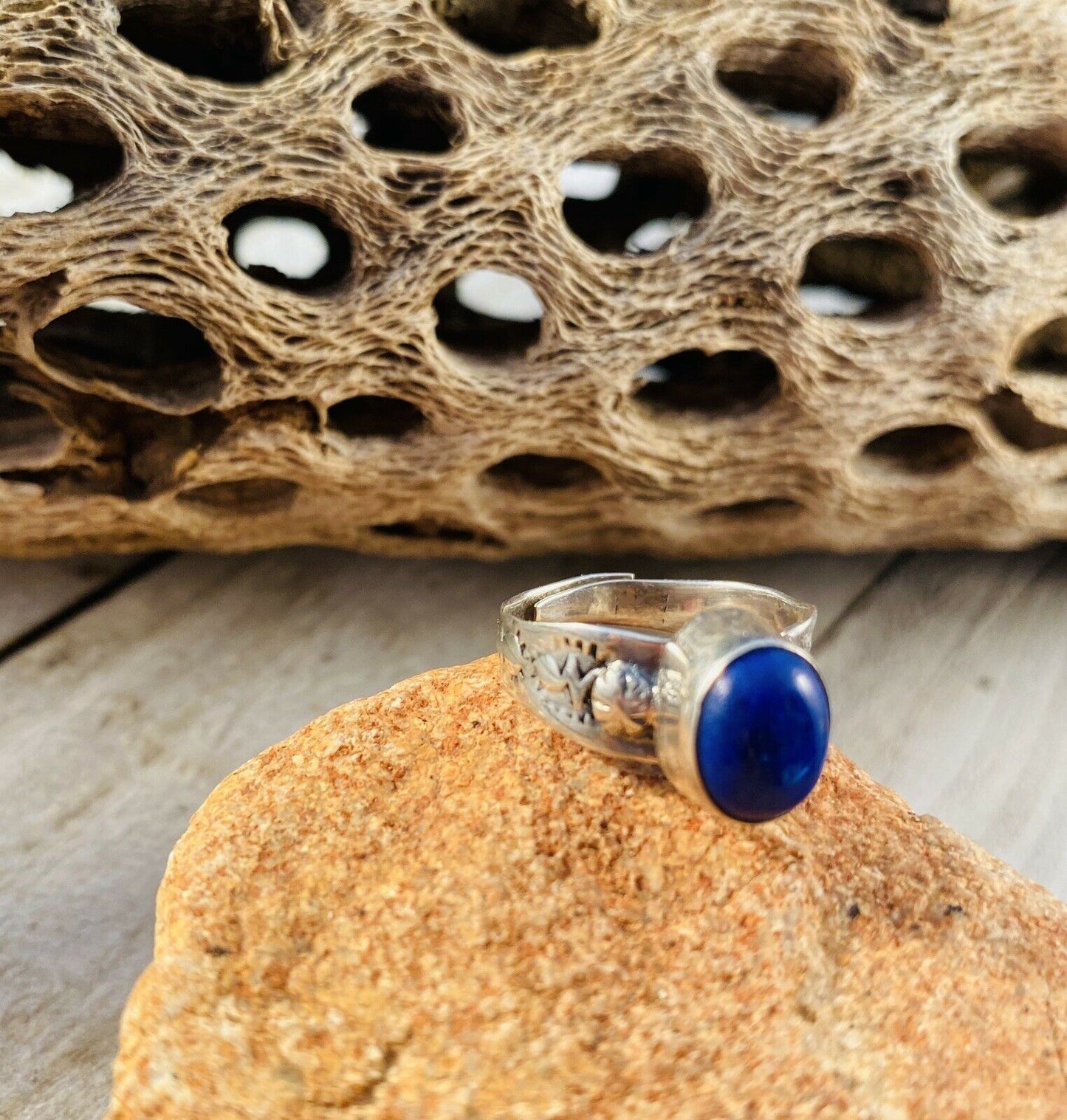 Navajo Lapis & Sterling Silver Adjustable Ring