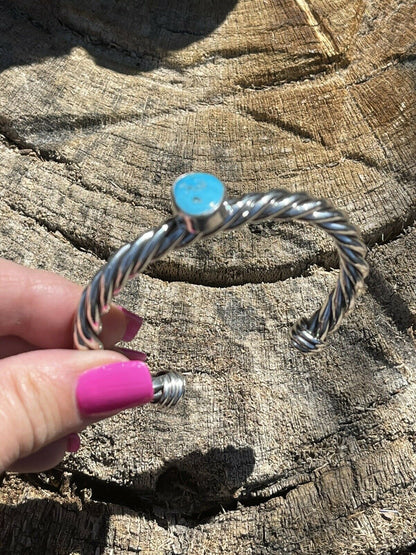 Sterling Silver Rope Twist Natural Turquoise Cuff Bracelet