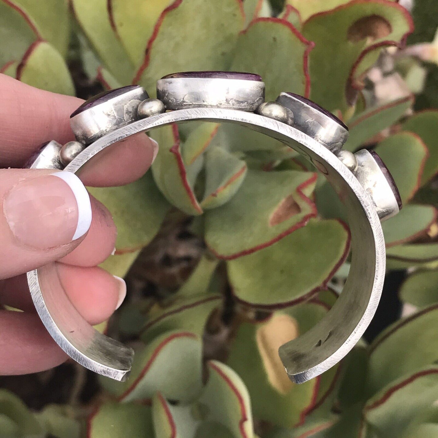 Purple Spiny Oyster  Sterling Silver Cuff Bracelet Signed