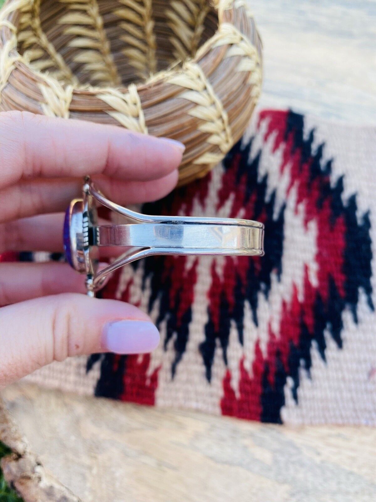 Navajo Purple Kingman Turquoise & Sterling Silver Cuff Bracelet Signed