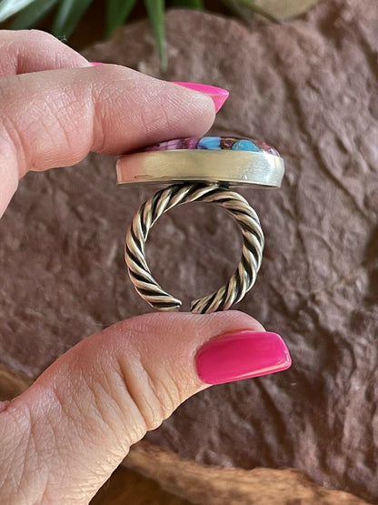 Navajo Pink Dream Mojave Oval Rope & Sterling Silver Adjustable Ring