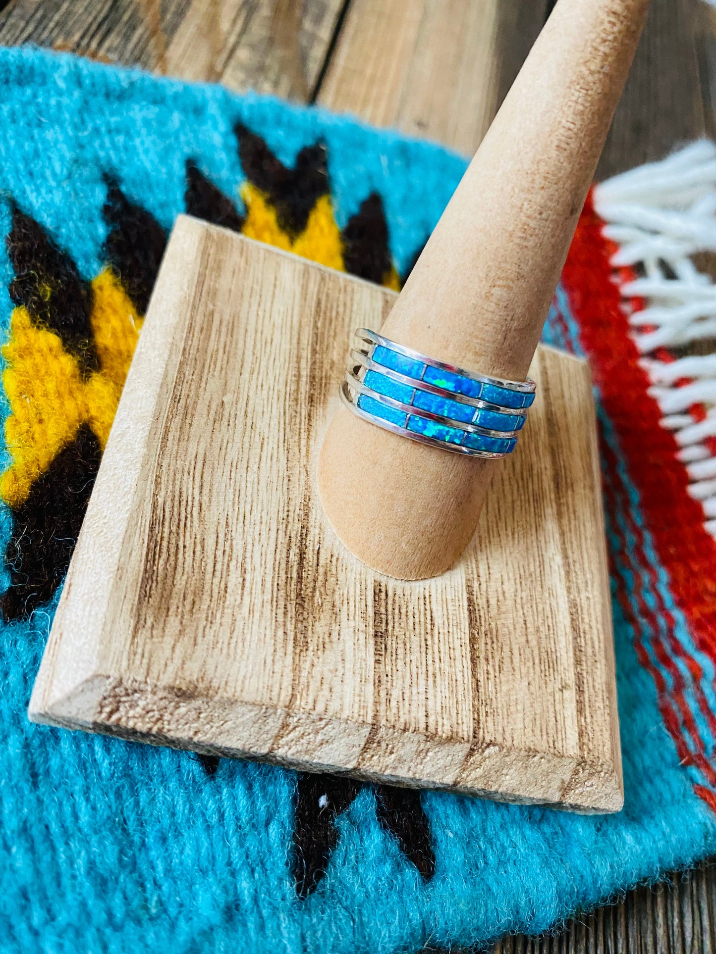 Navajo Sterling Silver & Blue Opal Inlayed Stacker Ring