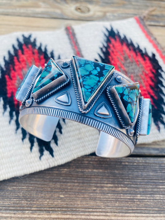 Navajo Tibetan Turquoise & Sterling Silver Cuff Bracelet Signed