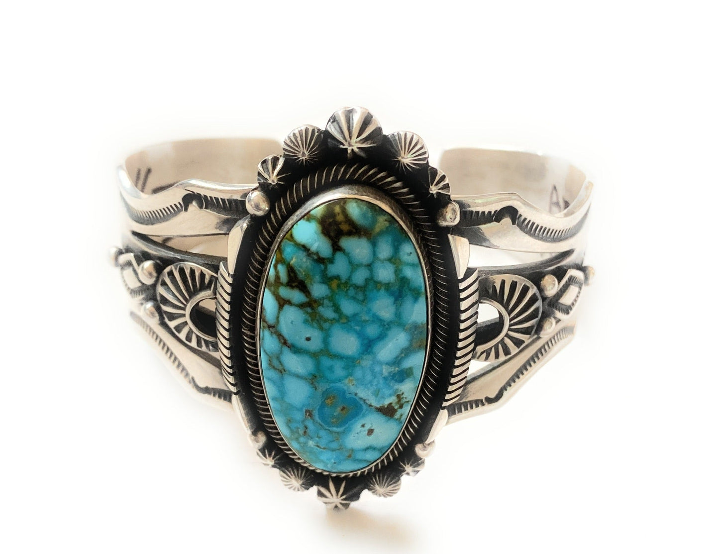 Navajo Kingman Web Turquoise & Sterling Silver Cuff Bracelet By Aaron Toadlena