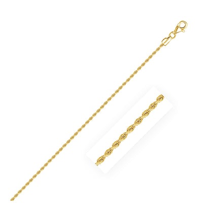 2.0mm 14k Yellow Gold Solid Diamond Cut Rope Chain