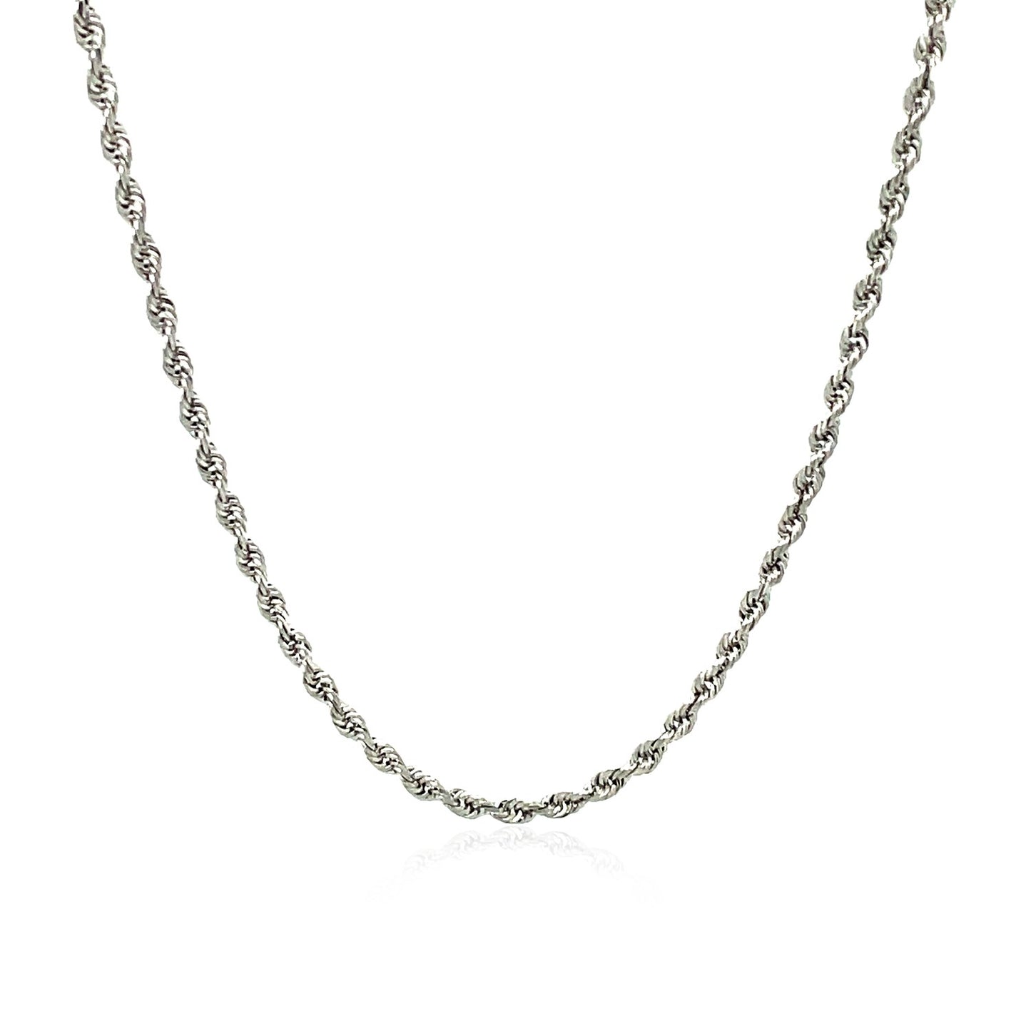 2.25mm 14k White Gold Solid Diamond Cut Rope Chain