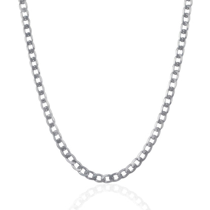 Rhodium Plated 4.7mm Sterling Silver Curb Style Chain