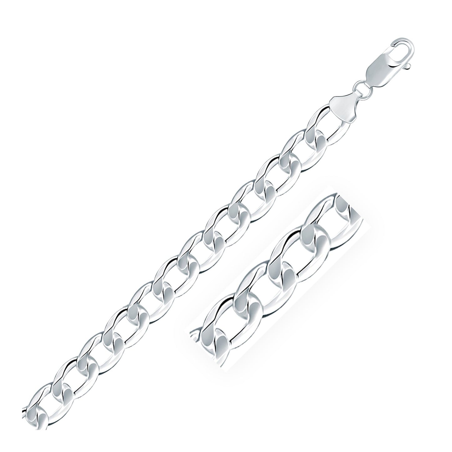 Rhodium Plated 8.4mm Sterling Silver Curb Style Chain