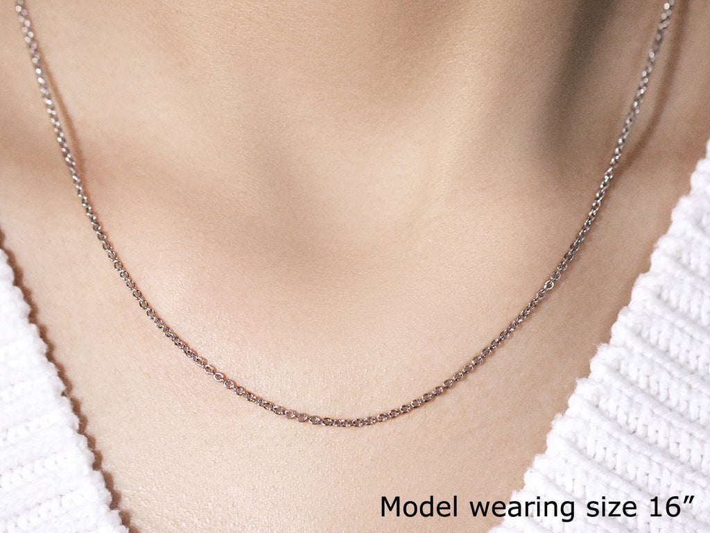 14k White Gold Lite Forsantina Cable Link Chain 1.5mm