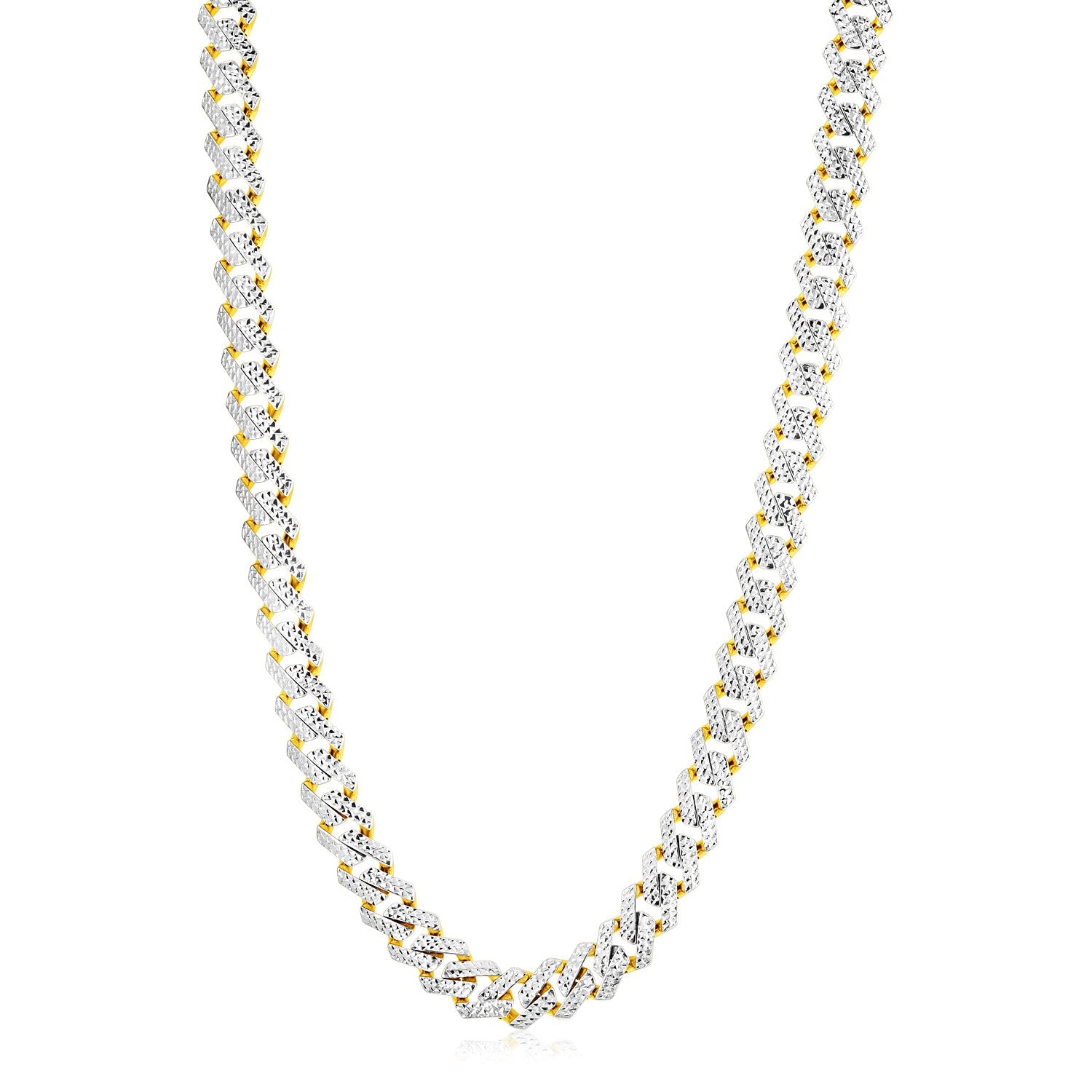 14k Yellow Gold White Pave High Polish Modern Lite Edge Chain (11.5mm)