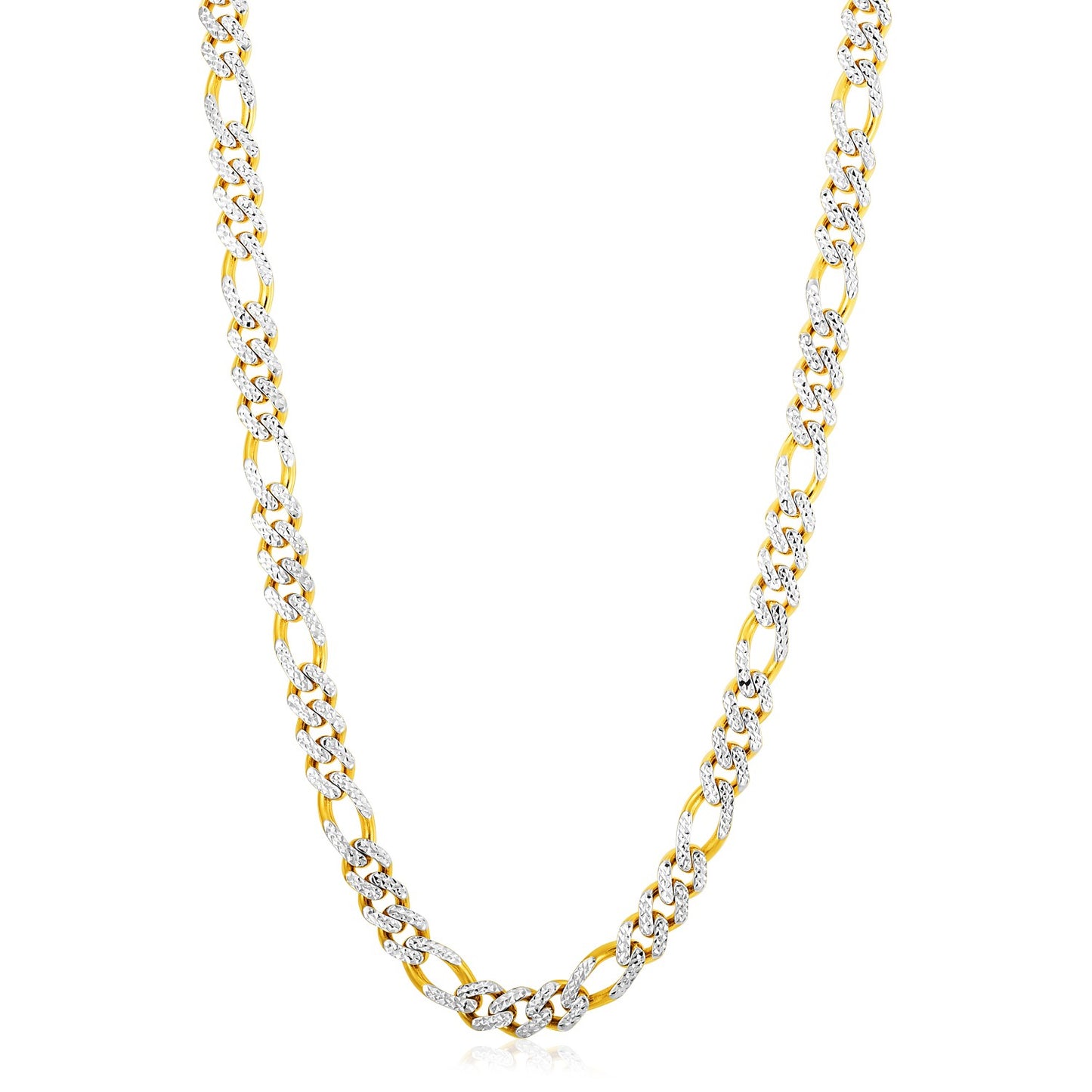 14k Yellow Gold White Pave High Polish Modern Lite Figaro Chain (8.0mm)