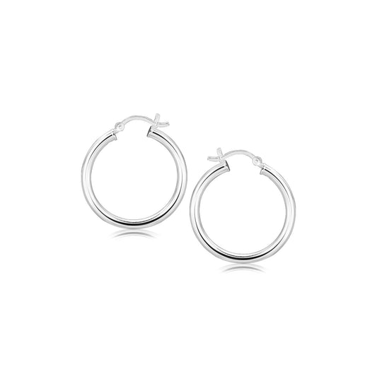 Sterling Silver Rhodium Plated Polished Look Hoop Earrings (25mm)