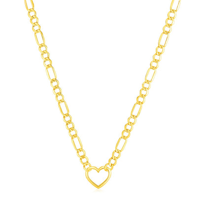 14k Yellow Gold Figaro Chain Necklace with Heart