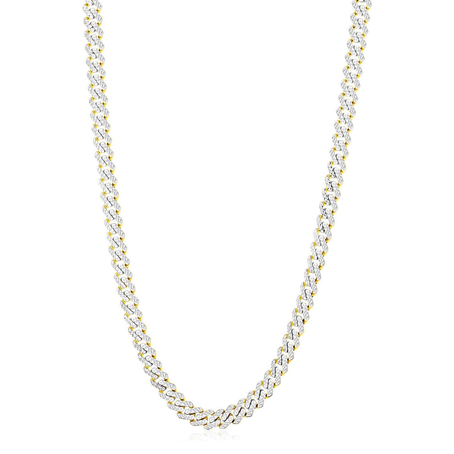 14k Yellow Gold White Pave High Polish Modern Lite Edge Chain (8.0mm)