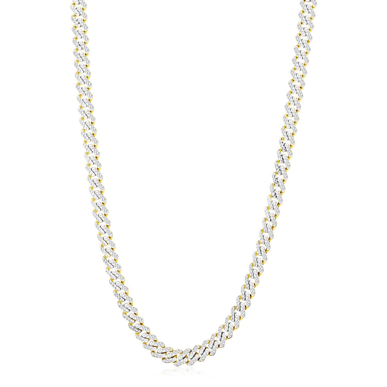 14k Yellow Gold White Pave High Polish Modern Lite Edge Chain (8.0mm)