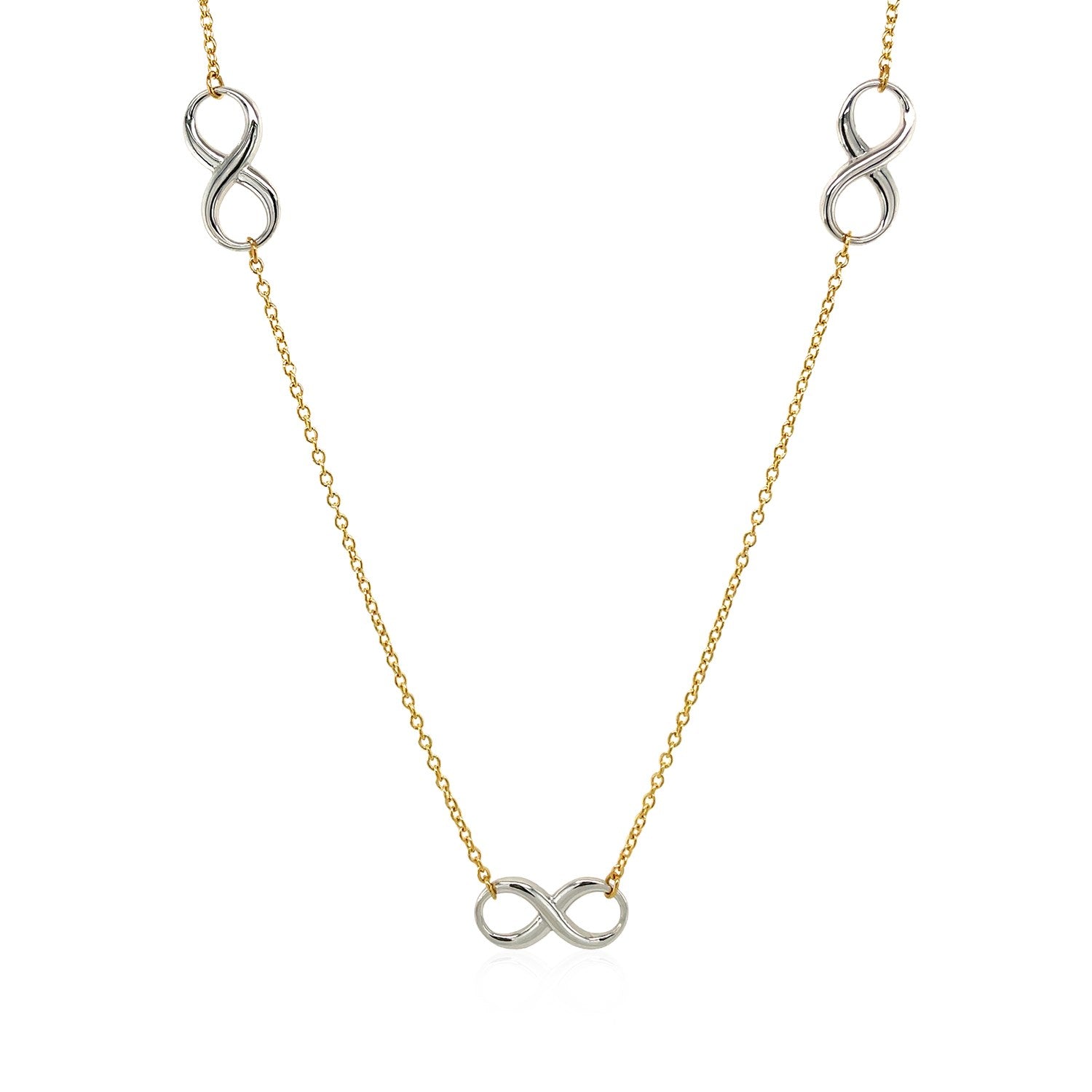14k Two-Tone Gold Chain Necklace with Polished Infinity Stations