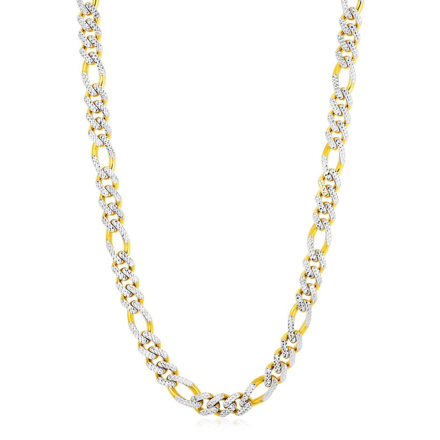 14k Yellow Gold White Pave High Polish Modern Lite Figaro Chain (9.5mm)