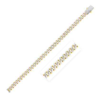 14k Yellow Gold White Pave High Polish Modern Lite Miami Cuban Chain (8.0mm)