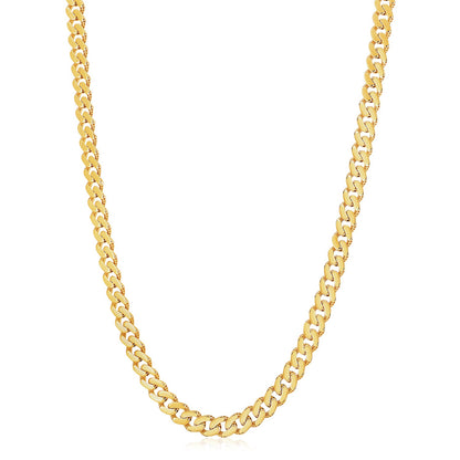 14k Yellow Gold White Pave High Polish Modern Lite Miami Cuban Chain (8.0mm)