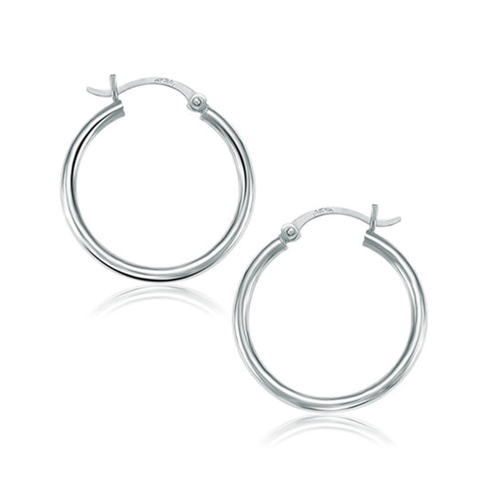 10k White Gold Polished Hoop Earrings (25 mm)