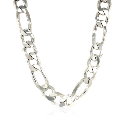 Rhodium Plated 13.6mm Sterling Silver Figaro Style Chain