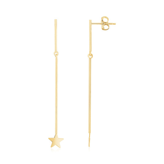 14K Yellow Gold Star Drop Earrings