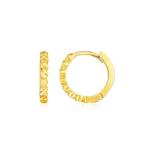 14k Yellow Gold Petite Textured Round Hoop Earrings