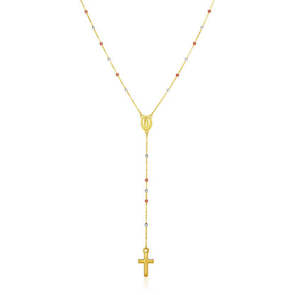 14k Tri Color Gold Lariat Rosary Necklace