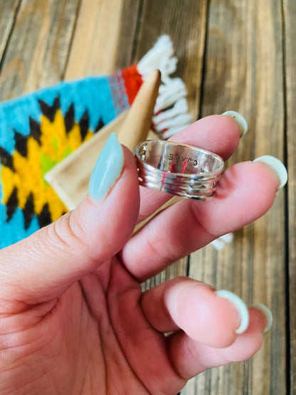 Navajo Sterling Silver & Blue Opal Inlayed Stacker Ring