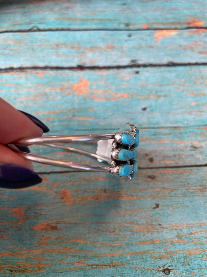 Navajo Turquoise And Sterling Silver Cluster Adjustable Cuff Bracelet