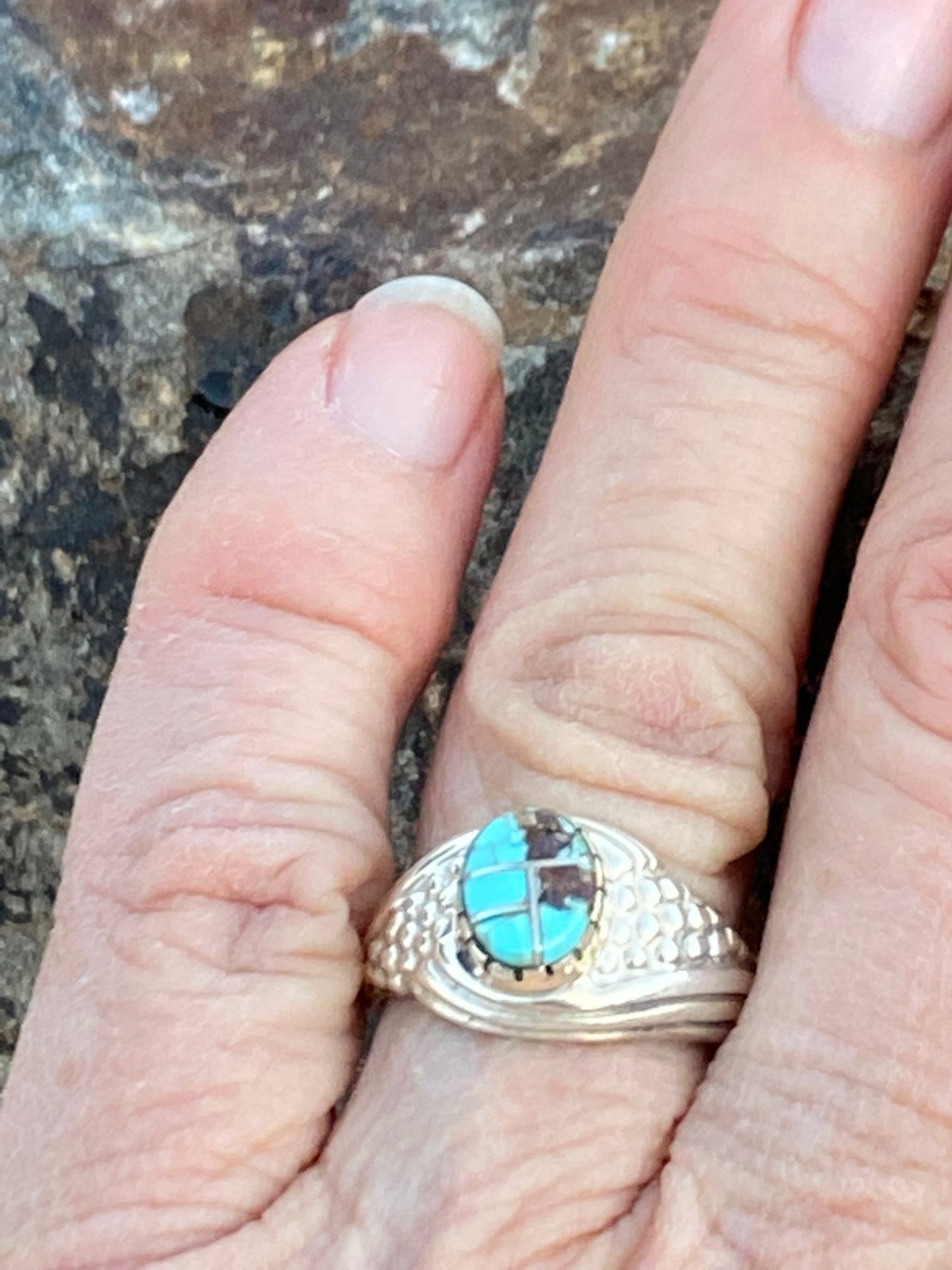 Navajo Turquoise 8 Sterling Silver Ring Sz 5.5