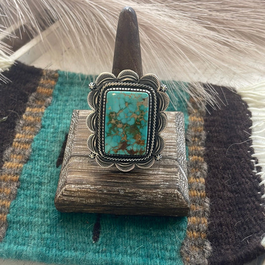 Navajo Sterling Silver & Turquoise Statement Ring Size 12