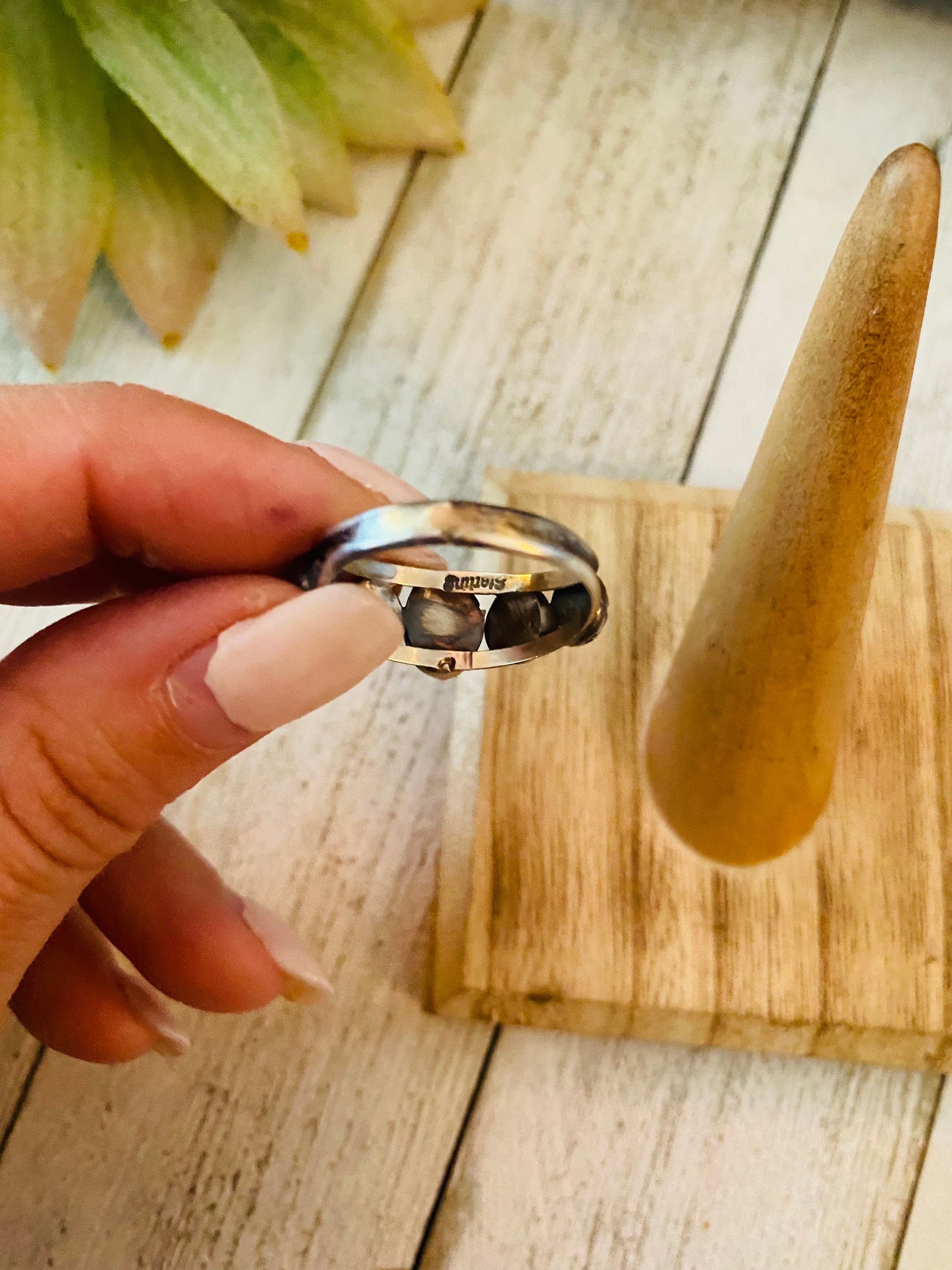 Navajo Purple Spiny and Sterling Silver Concho Band Ring