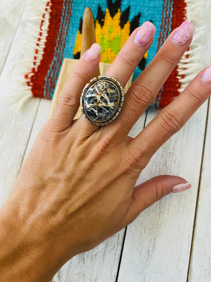 Navajo Sterling Silver And White Buffalo Ring Size 4.5 Signed