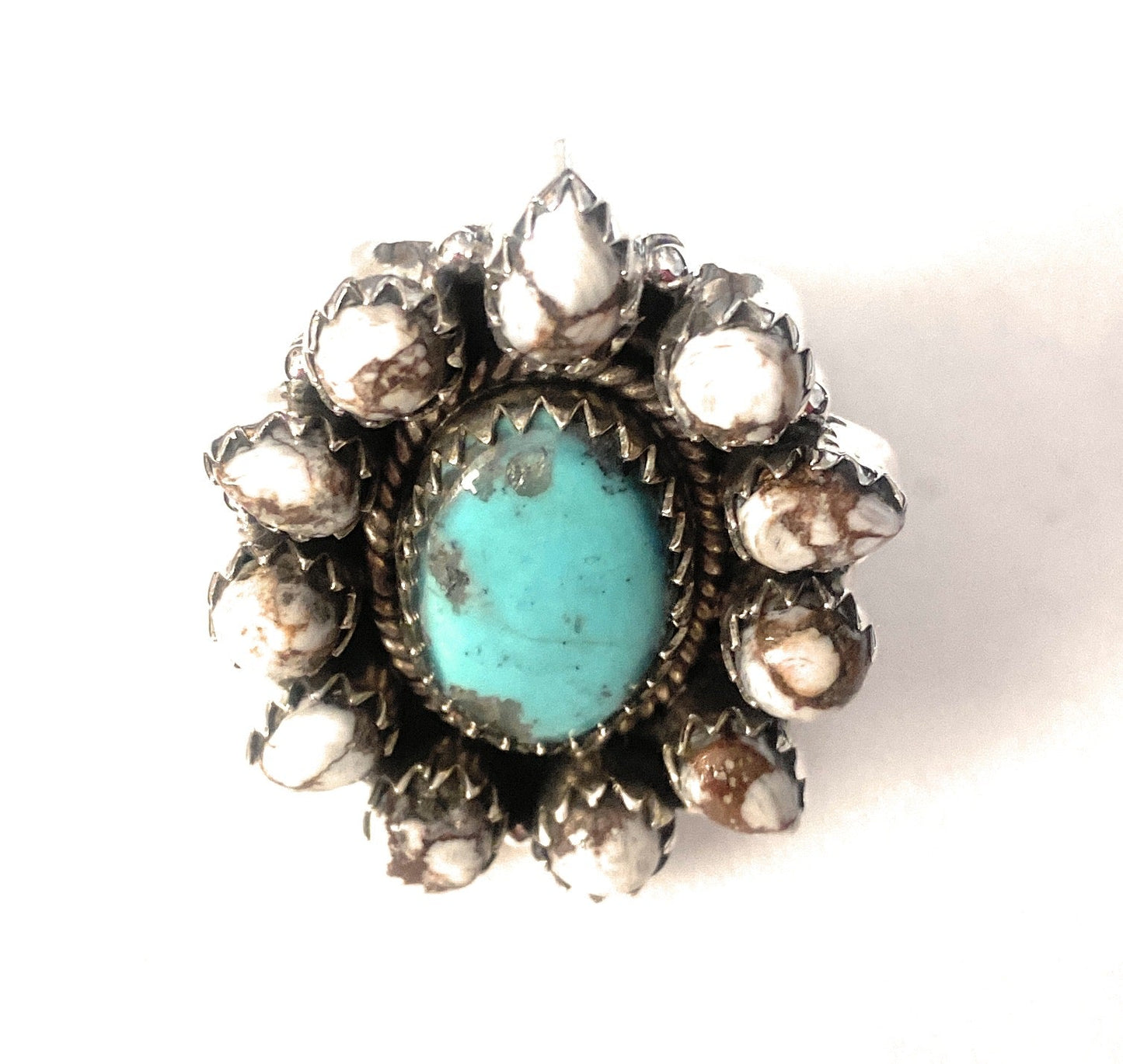 Handmade Sterling Silver, Wild Horse & Turquoise Cluster Adjustable Ring