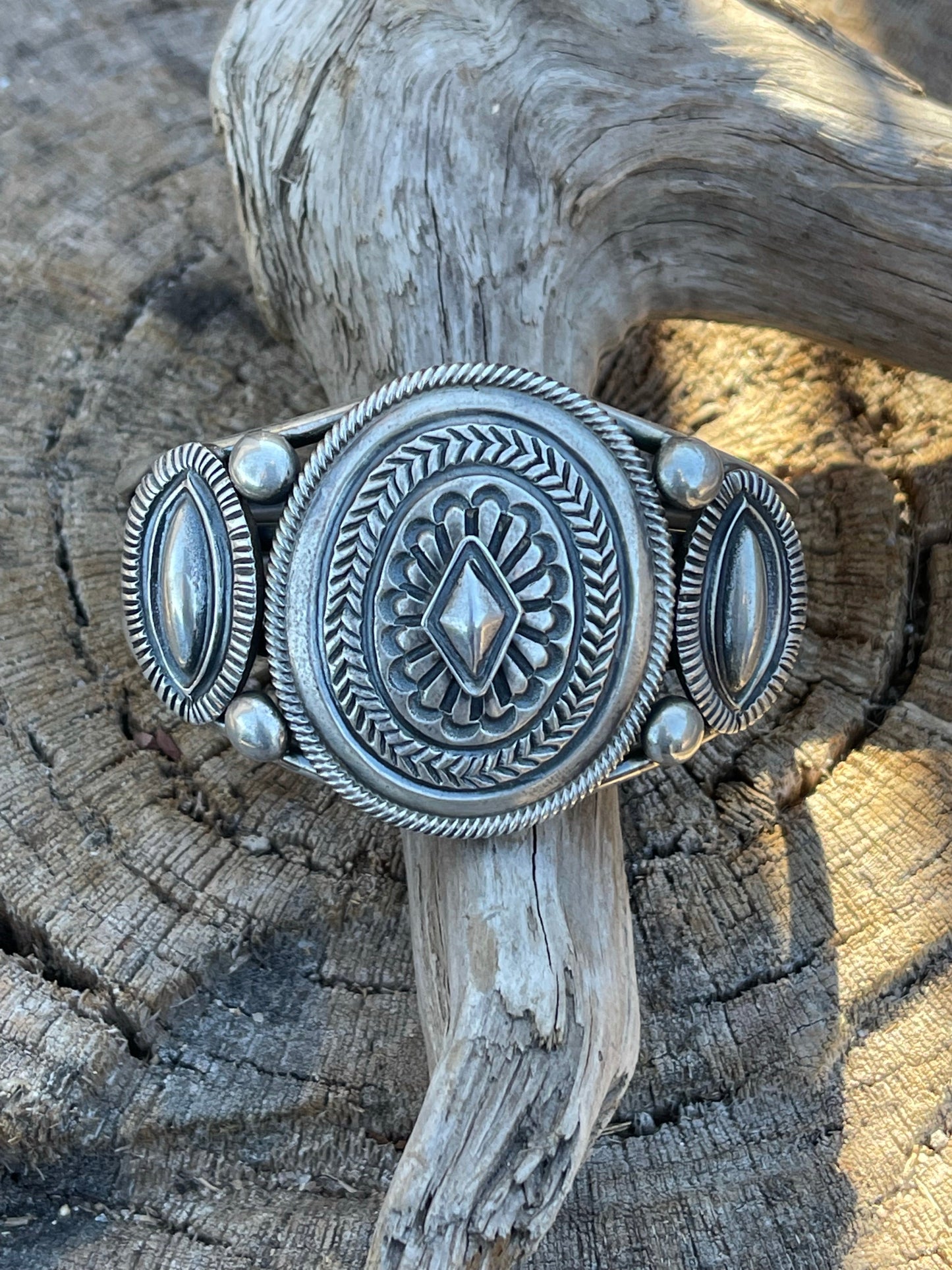 Navajo Sterling Silver Triple Concho Bracelet Cuff