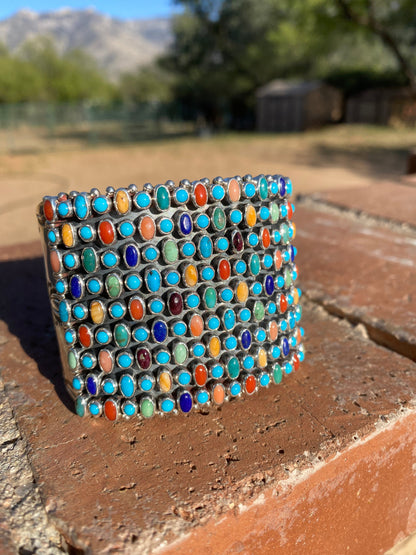 Navajo Sterling Silver Multi Stone Snake Eye Cuff Bracelet